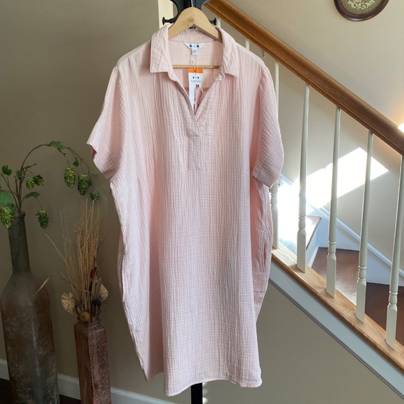 Three Dots Double Gauze 100% Cotton Shirt Dress Light Pink Sz XXL - Picture 3 of 12